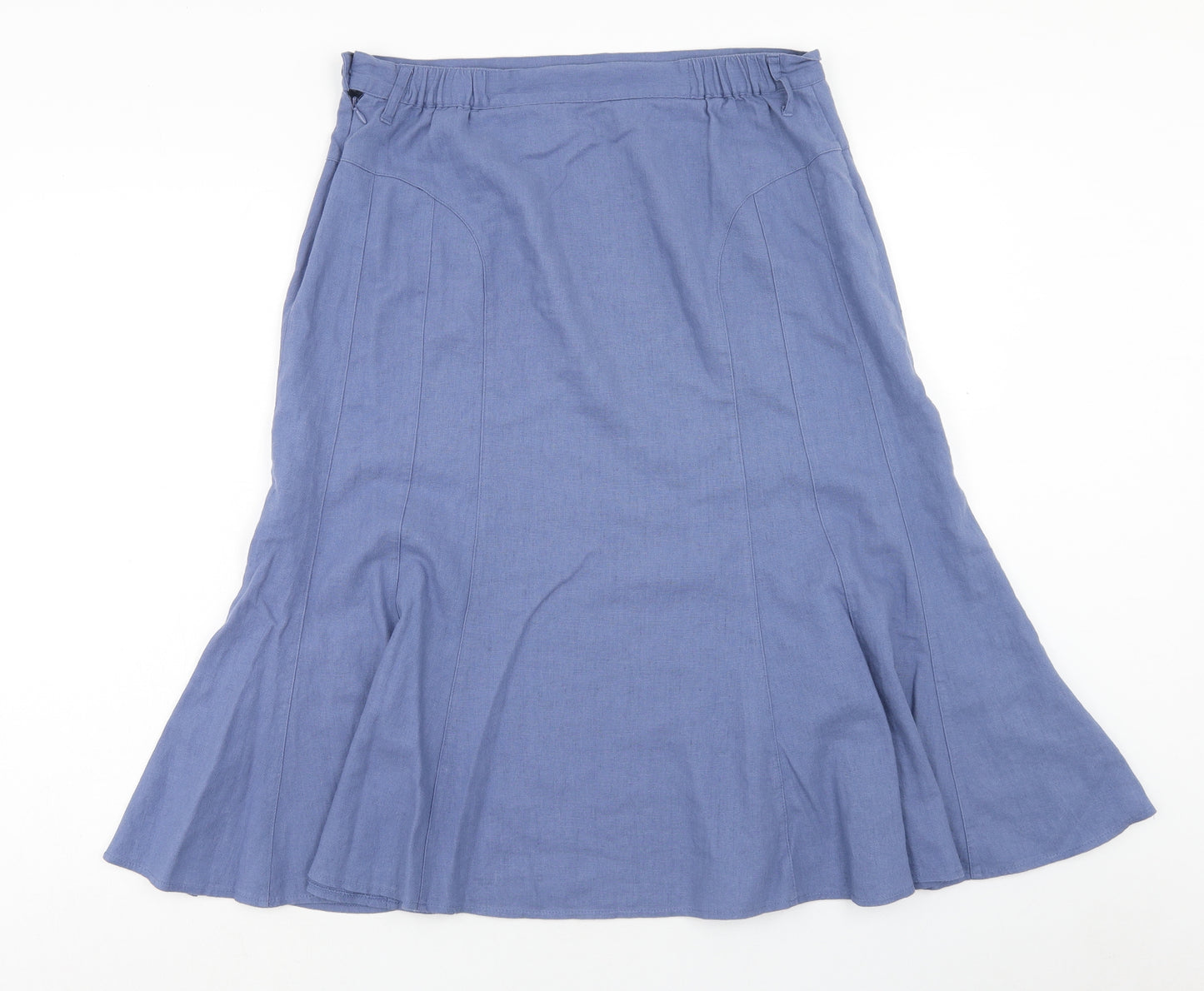 Papaya Womens Blue Linen Flare Skirt Size 14 Button
