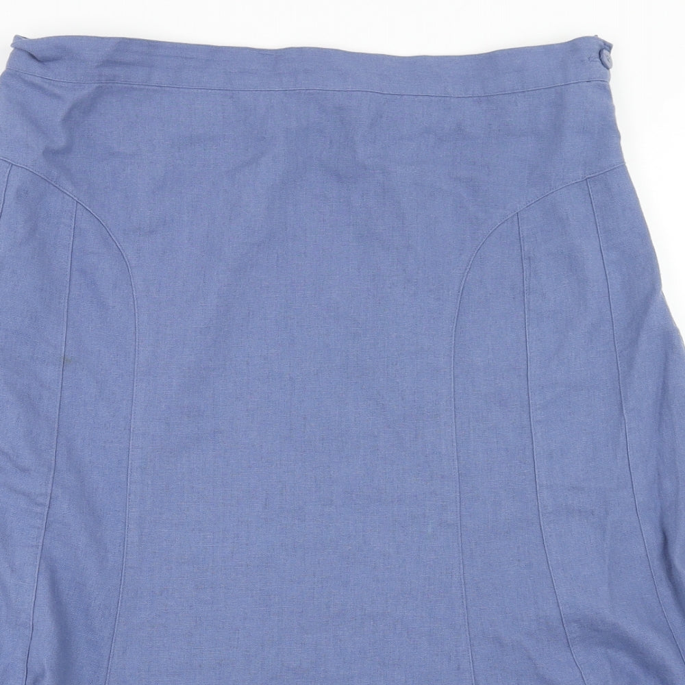 Papaya Womens Blue Linen Flare Skirt Size 14 Button