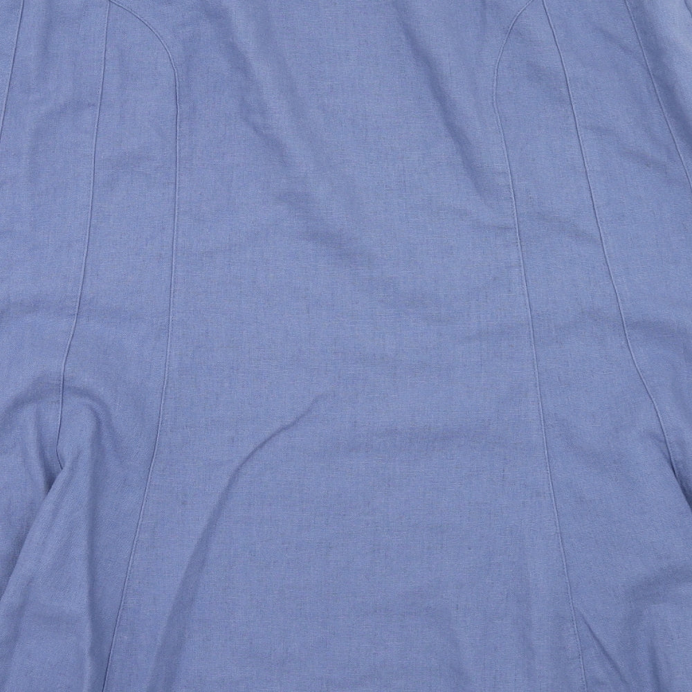 Papaya Womens Blue Linen Flare Skirt Size 14 Button