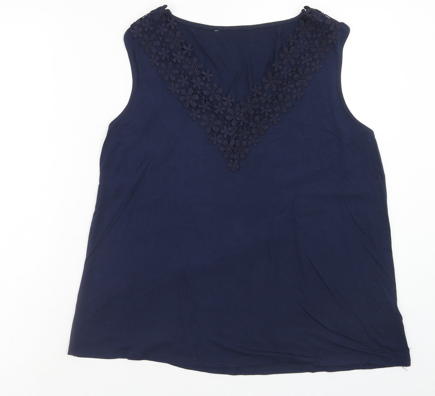 TU Womens Blue Viscose Basic Tank Size 14 V-Neck - Flowery Lace Detail