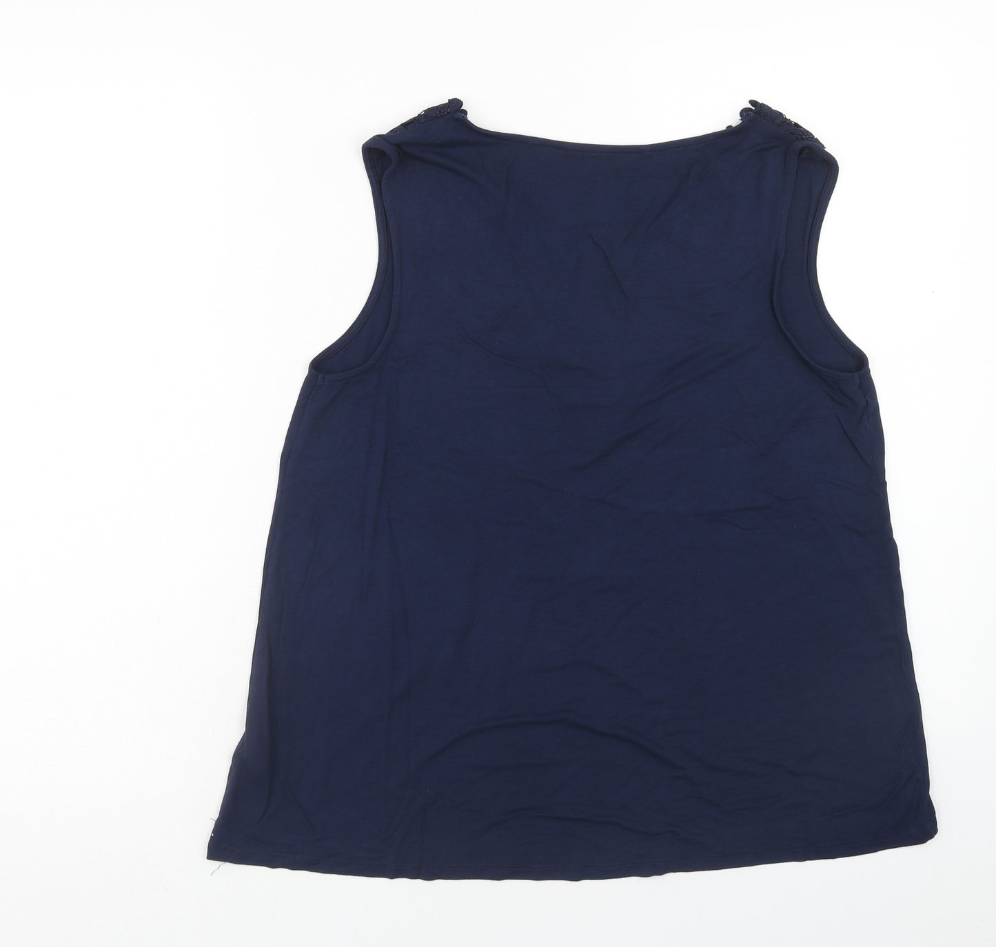 TU Womens Blue Viscose Basic Tank Size 14 V-Neck - Flowery Lace Detail