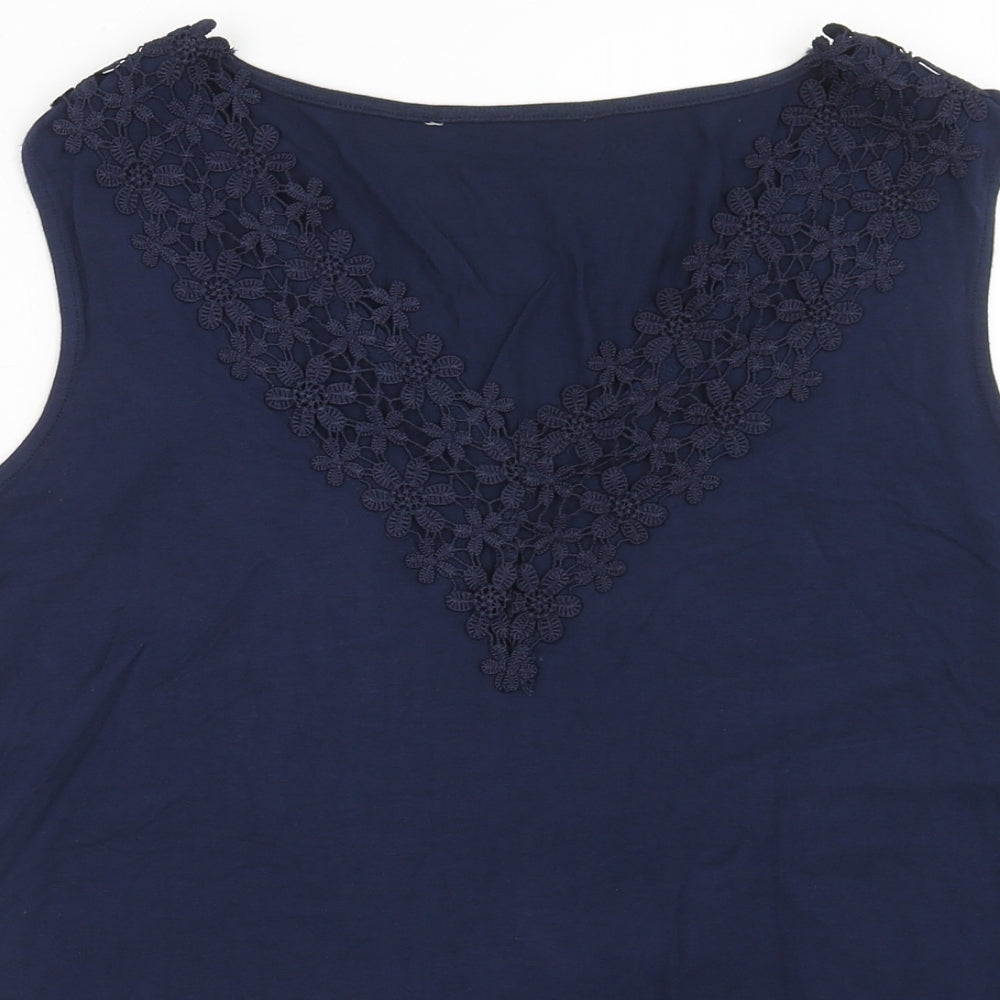 TU Womens Blue Viscose Basic Tank Size 14 V-Neck - Flowery Lace Detail