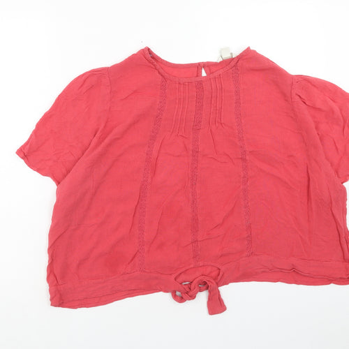 Monsoon Womens Pink Viscose Cropped T-Shirt Size 22 Round Neck