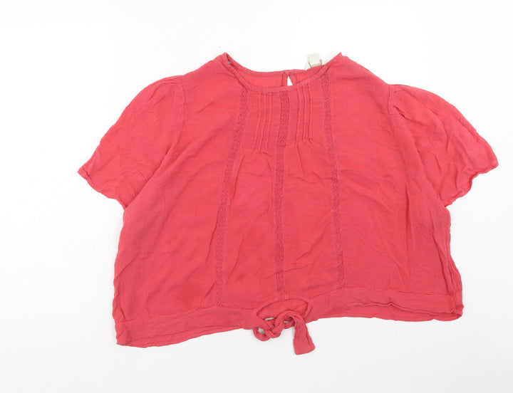 Monsoon Womens Pink Viscose Cropped T-Shirt Size 22 Round Neck