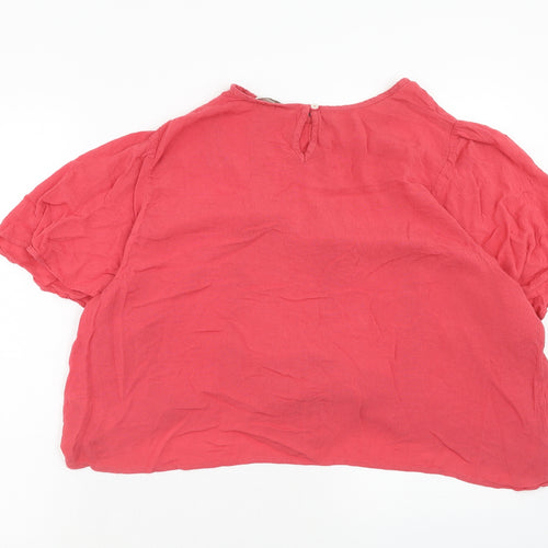 Monsoon Womens Pink Viscose Cropped T-Shirt Size 22 Round Neck