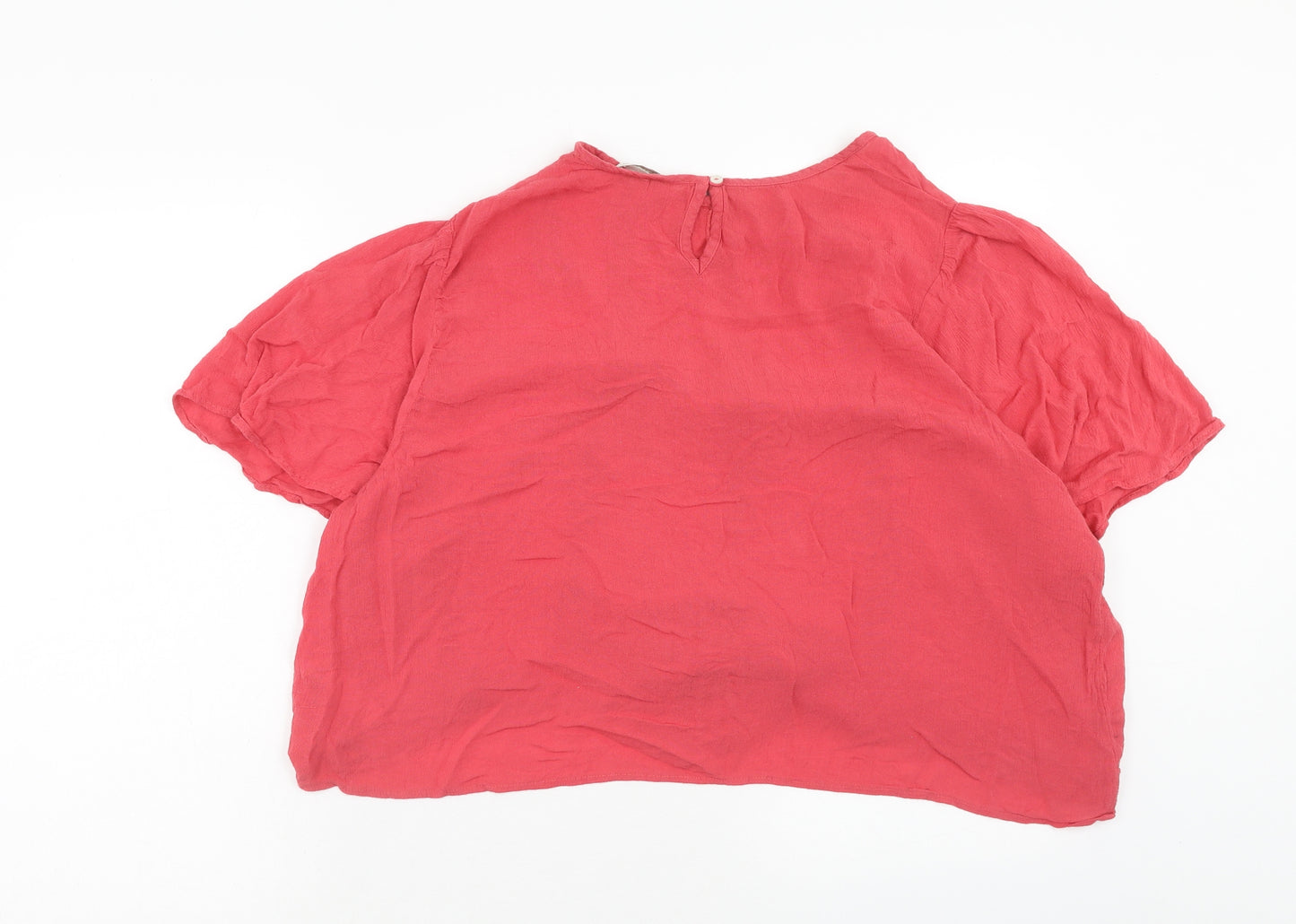 Monsoon Womens Pink Viscose Cropped T-Shirt Size 22 Round Neck