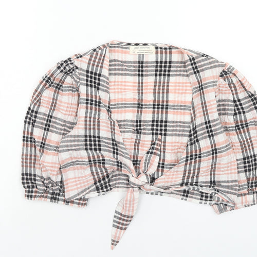 Urban Outfitters Womens Pink Plaid Cotton Cropped Blouse Size S V-Neck