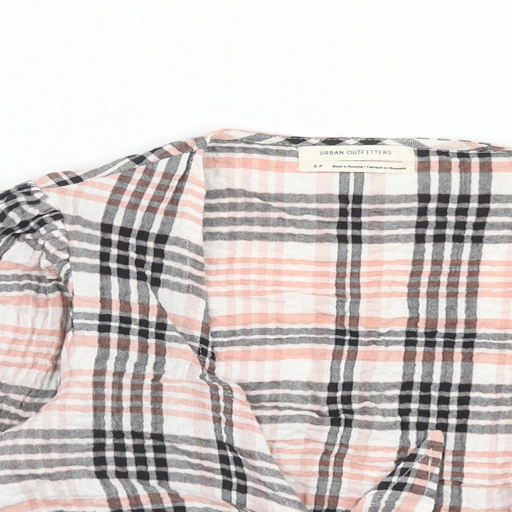 Urban Outfitters Womens Pink Plaid Cotton Cropped Blouse Size S V-Neck