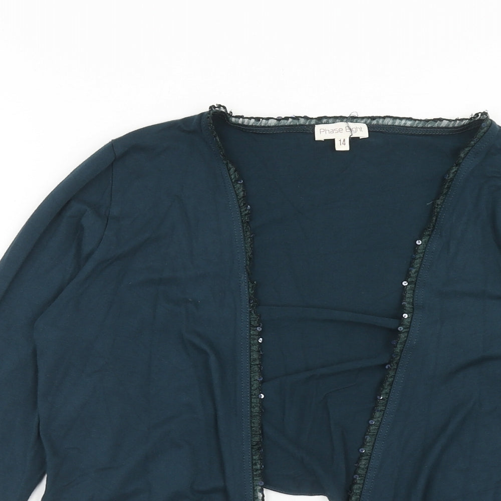 Phase Eight Womens Green V-Neck Viscose Shrug Jumper Size 14