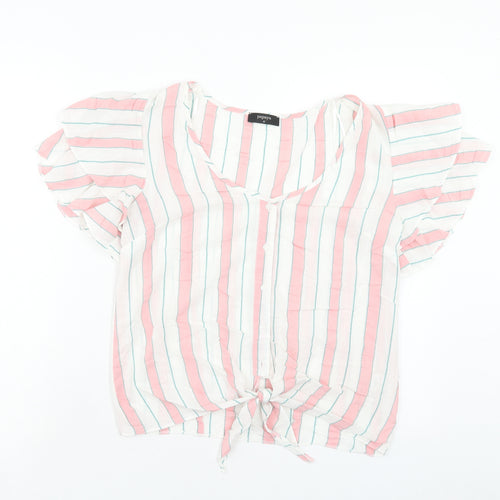 Papaya Womens Multicoloured Striped Viscose Basic Blouse Size 8 V-Neck - Tie Front
