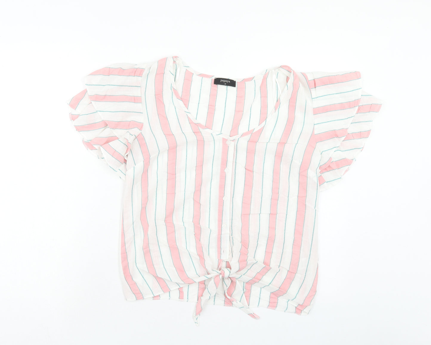 Papaya Womens Multicoloured Striped Viscose Basic Blouse Size 8 V-Neck - Tie Front