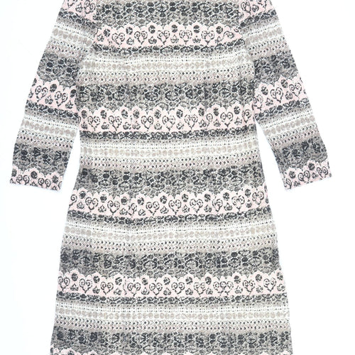 Phase Eight Womens Blue Geometric Cotton Shift Size 12 Boat Neck Zip