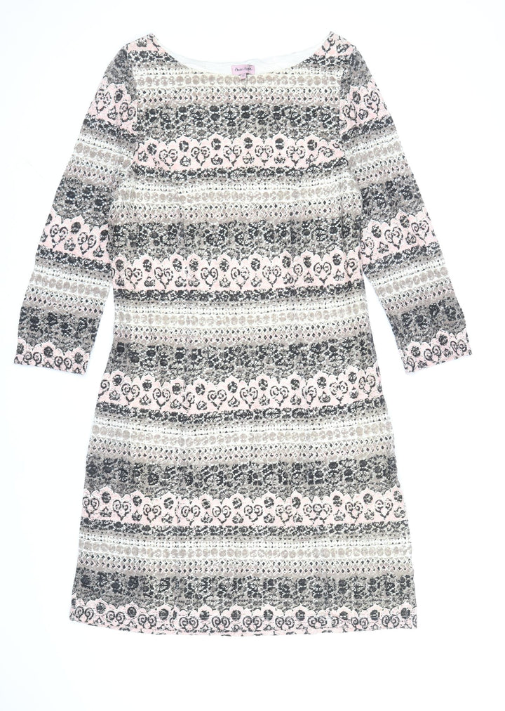 Phase Eight Womens Blue Geometric Cotton Shift Size 12 Boat Neck Zip