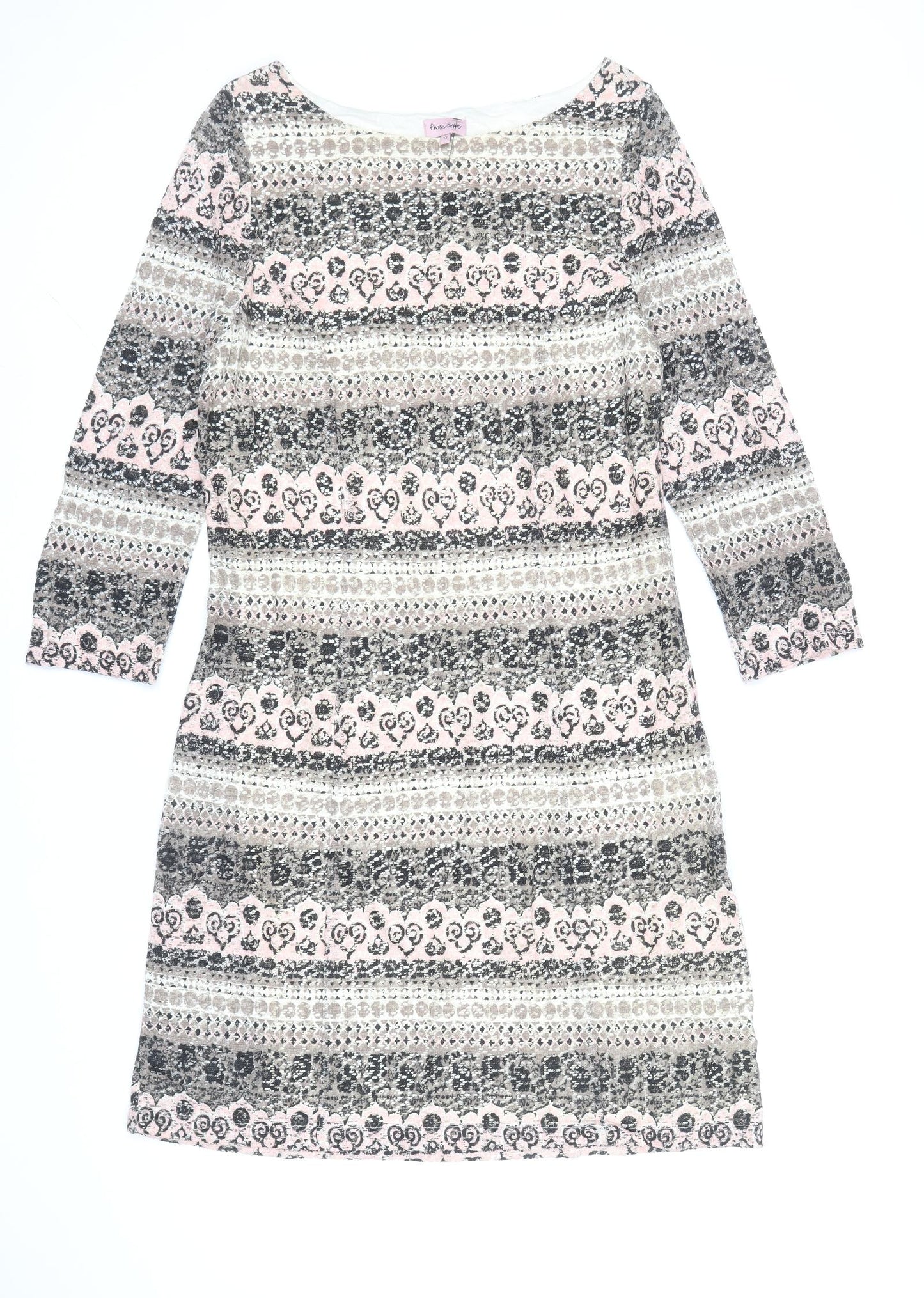 Phase Eight Womens Blue Geometric Cotton Shift Size 12 Boat Neck Zip