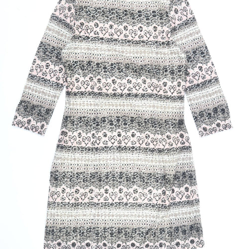 Phase Eight Womens Blue Geometric Cotton Shift Size 12 Boat Neck Zip