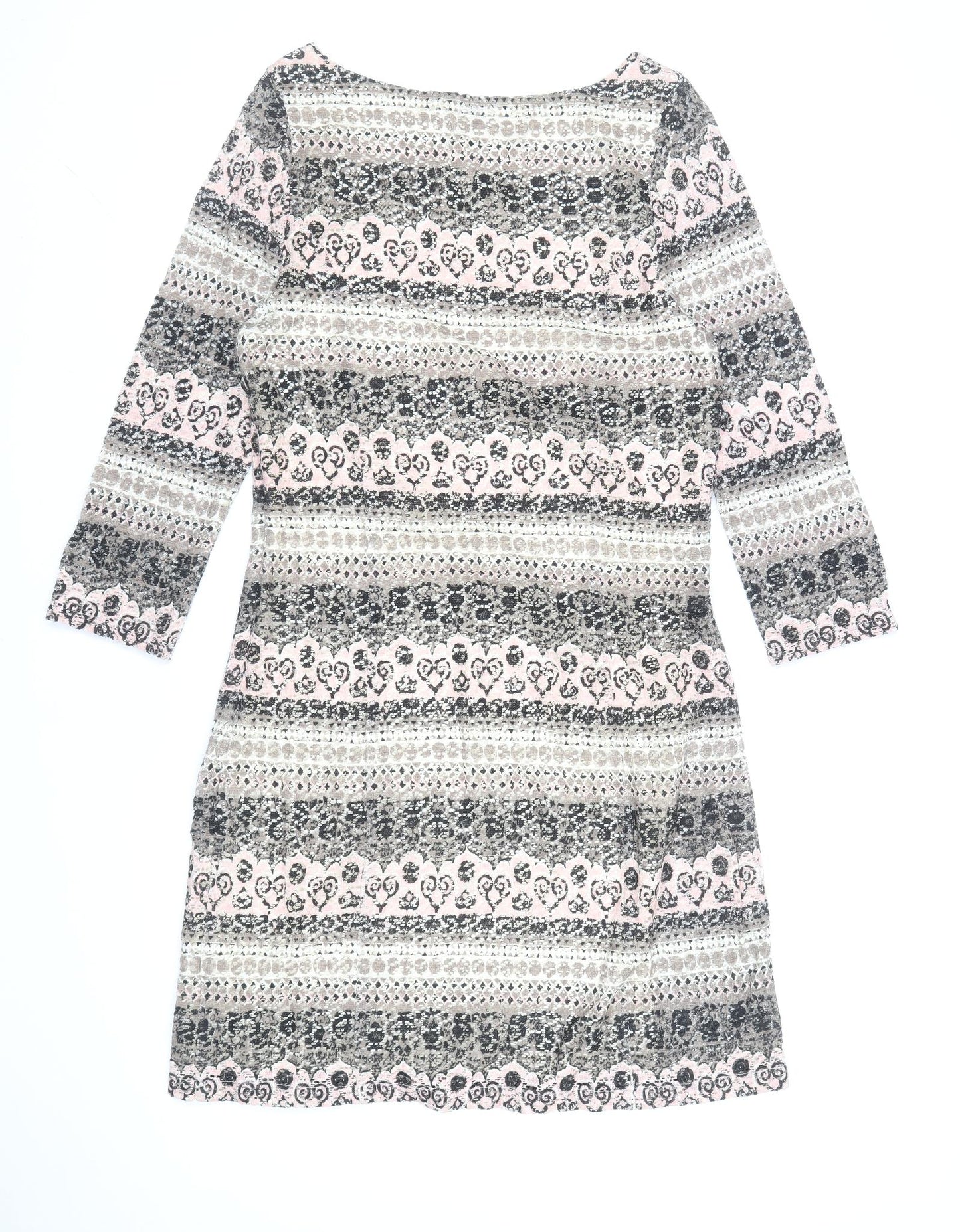 Phase Eight Womens Blue Geometric Cotton Shift Size 12 Boat Neck Zip