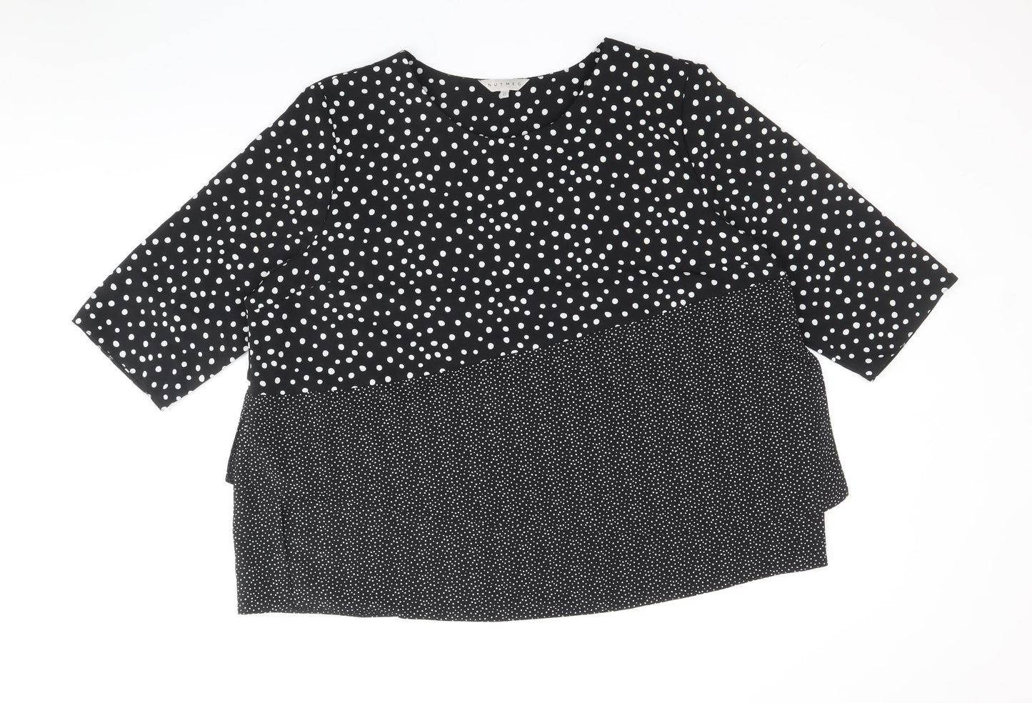 Nutmeg Womens Black Geometric Polyester Basic Blouse Size 22 Round Neck