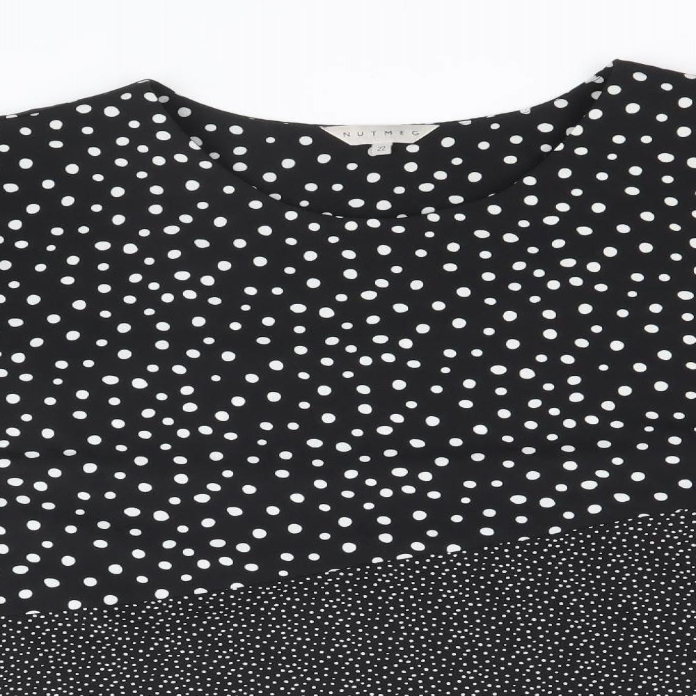Nutmeg Womens Black Geometric Polyester Basic Blouse Size 22 Round Neck