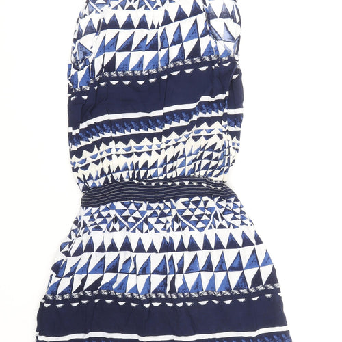 NEXT Womens Blue Geometric Viscose Tank Dress Size 8 Boat Neck Pullover