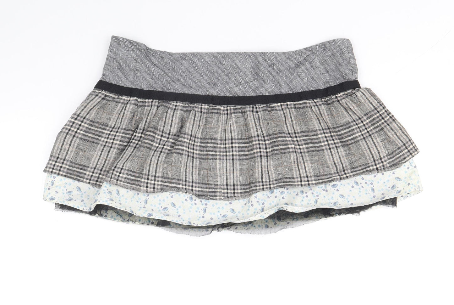 River Island Womens Grey Check Linen Mini Skort Size 12 Zip