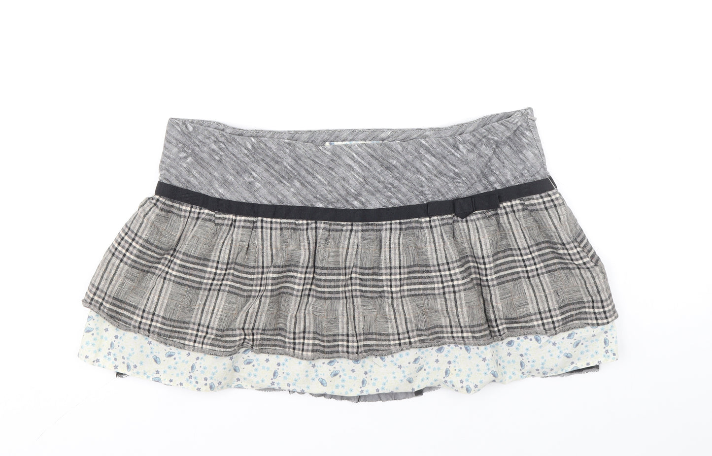 River Island Womens Grey Check Linen Mini Skort Size 12 Zip