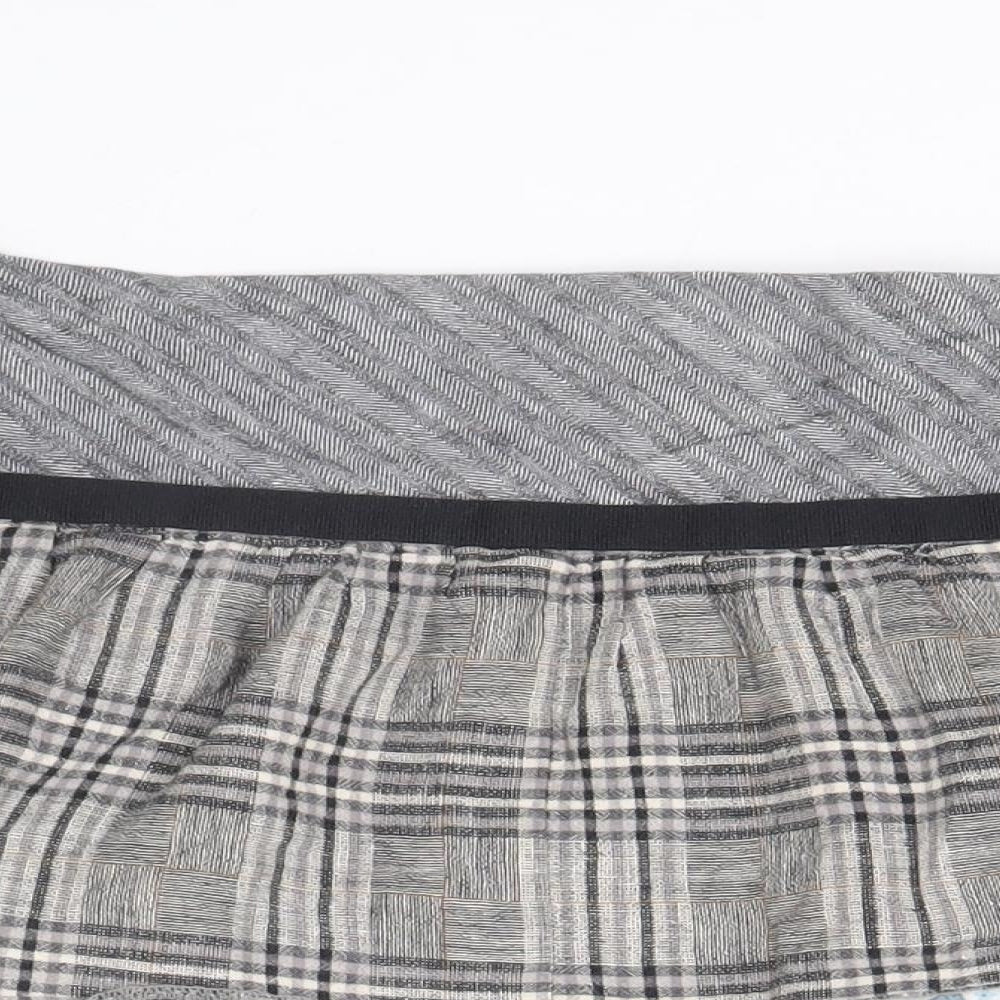 River Island Womens Grey Check Linen Mini Skort Size 12 Zip
