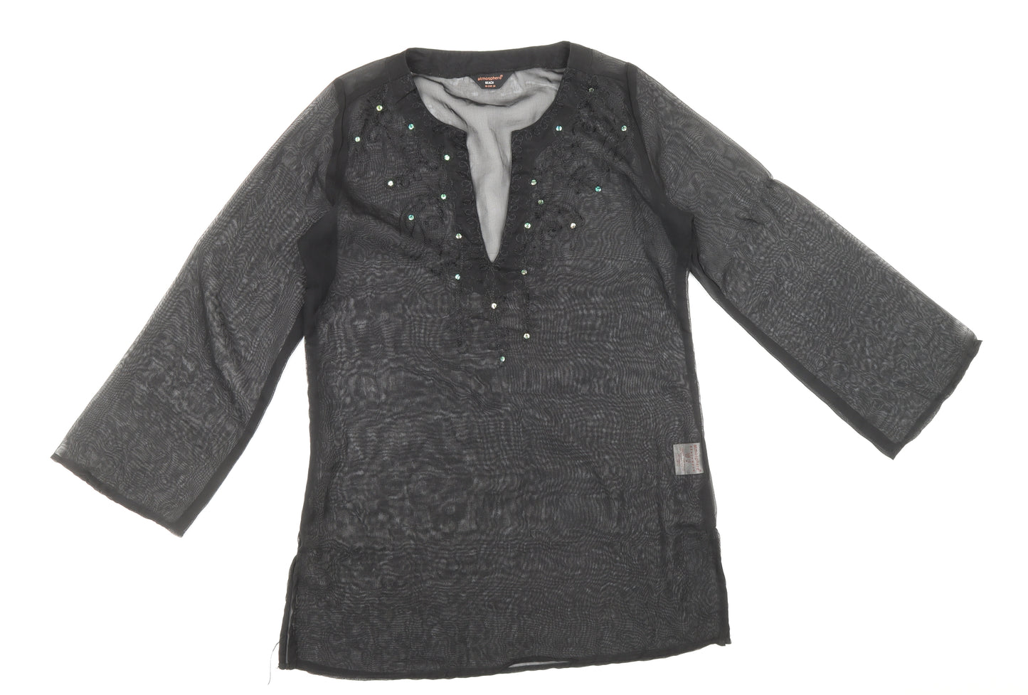 Atmosphere Womens Black Polyester Shift Size 10 V-Neck Pullover - Beach Cover up