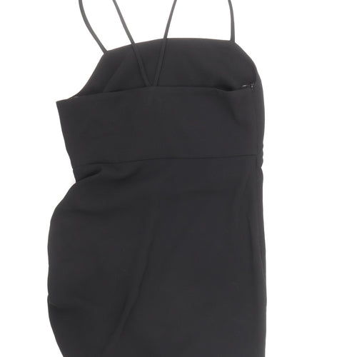 Zara Womens Black Polyester Slip Dress Size M Square Neck Pullover