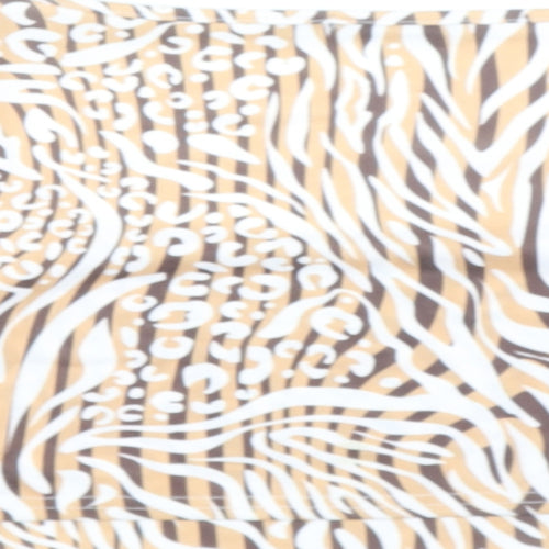 Boohoo Womens Beige Animal Print Polyester Cropped Blouse Size 10 Square Neck - Leopard Tiger Print