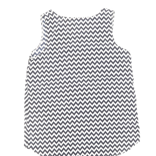 TU Womens Blue Geometric Polyester Basic Blouse Size 10 Scoop Neck