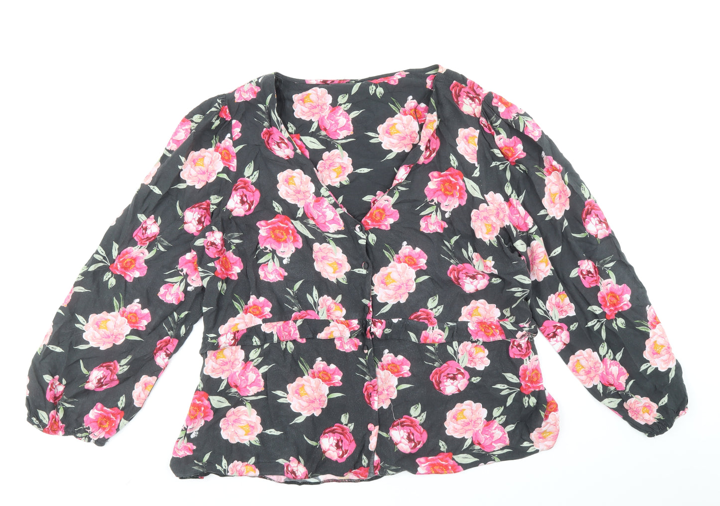 Nutemeg` Womens Grey Floral Viscose Basic Blouse Size 20 V-Neck
