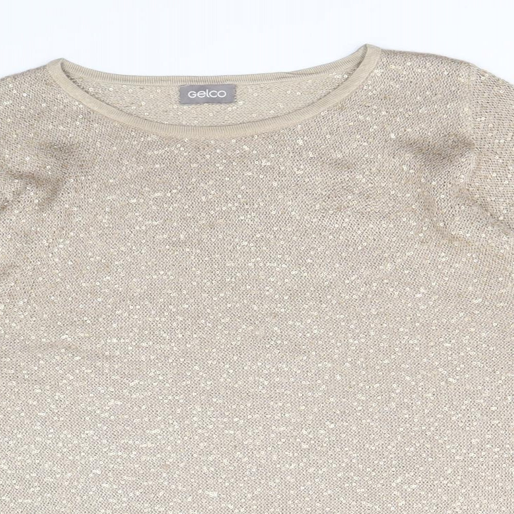 Gelco Womens Gold Boat Neck Acrylic Pullover Jumper Size 10