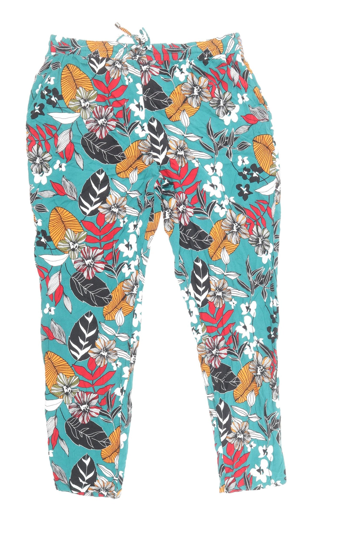 Papaya Womens Multicoloured Floral Viscose Trousers Size 14 Regular Drawstring