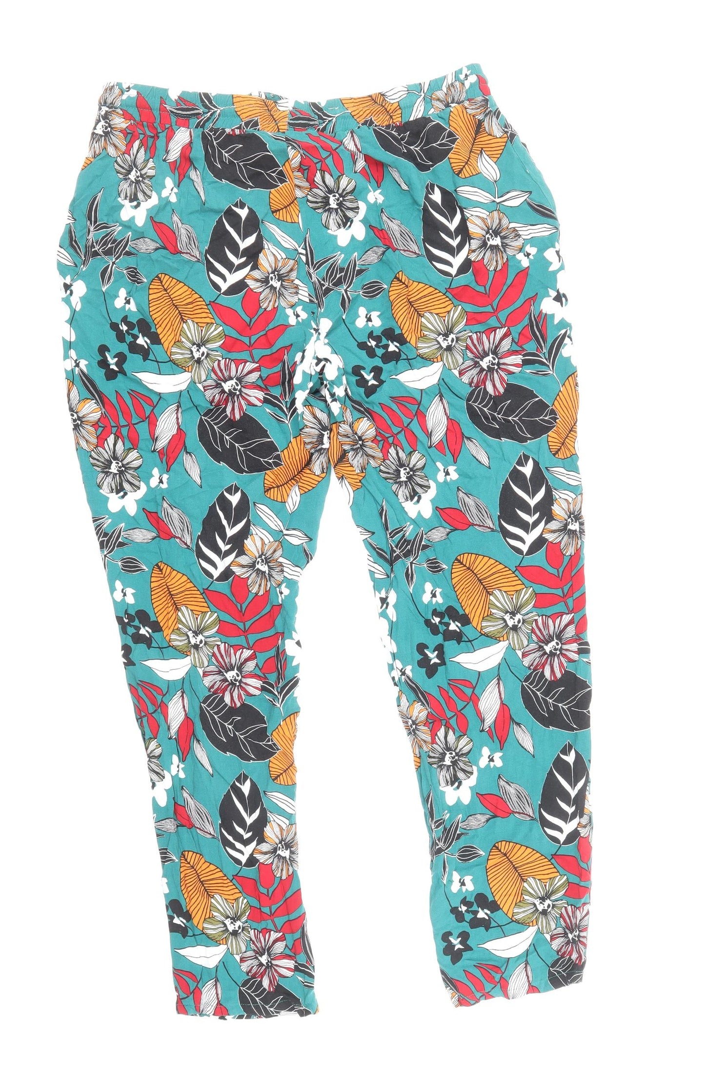 Papaya Womens Multicoloured Floral Viscose Trousers Size 14 Regular Drawstring