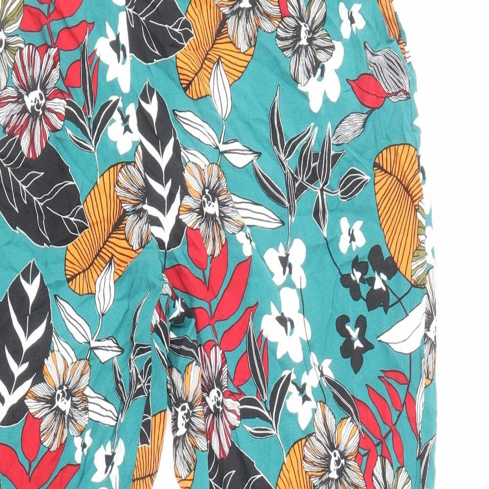 Papaya Womens Multicoloured Floral Viscose Trousers Size 14 Regular Drawstring