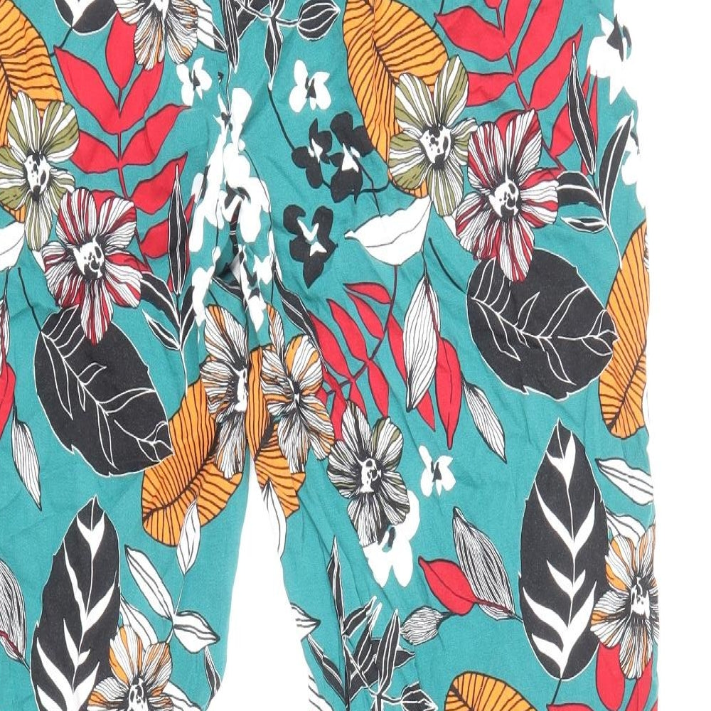 Papaya Womens Multicoloured Floral Viscose Trousers Size 14 Regular Drawstring