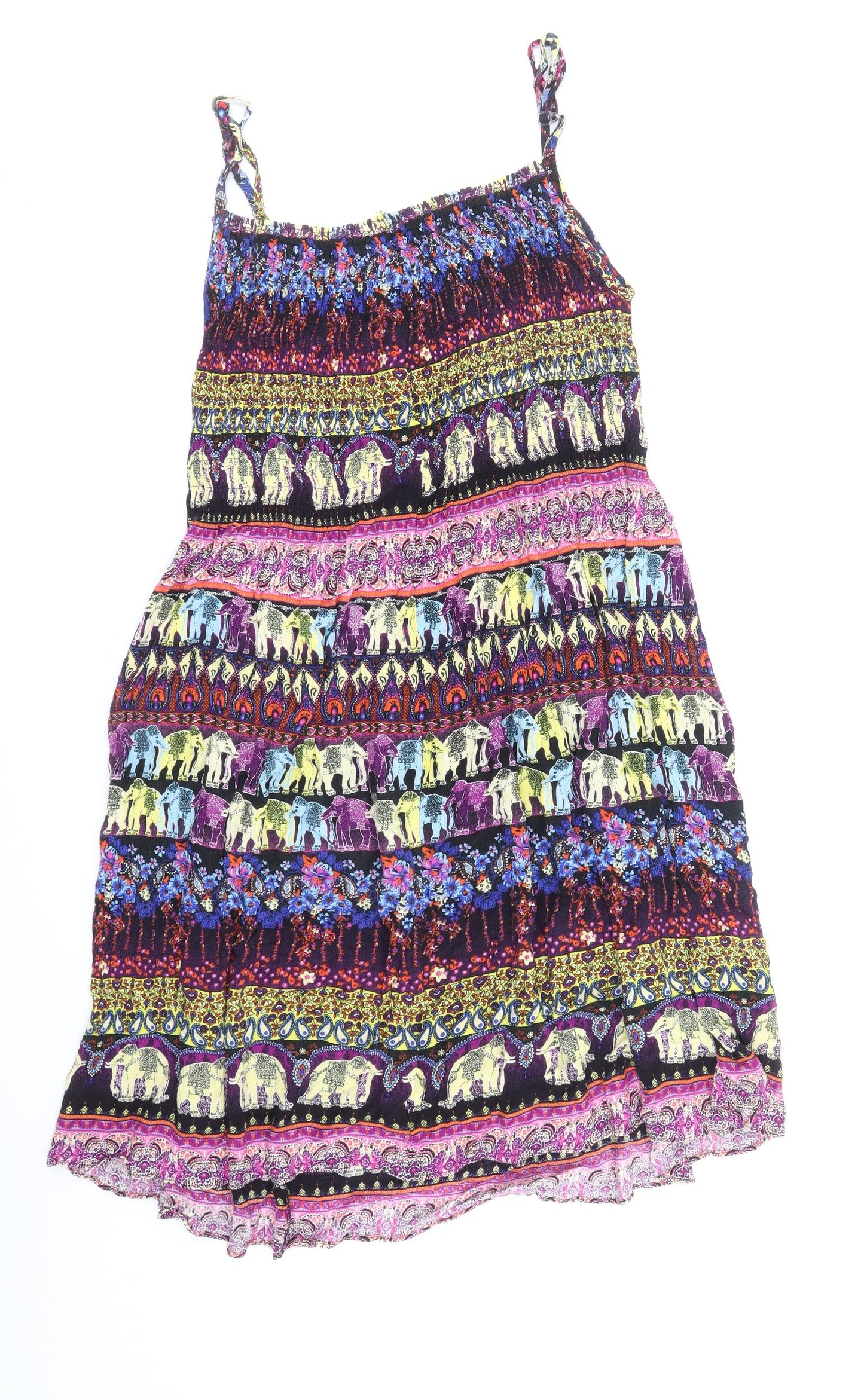 Preworn Womens Multicoloured Geometric Viscose Slip Dress Size L Square Neck Pullover
