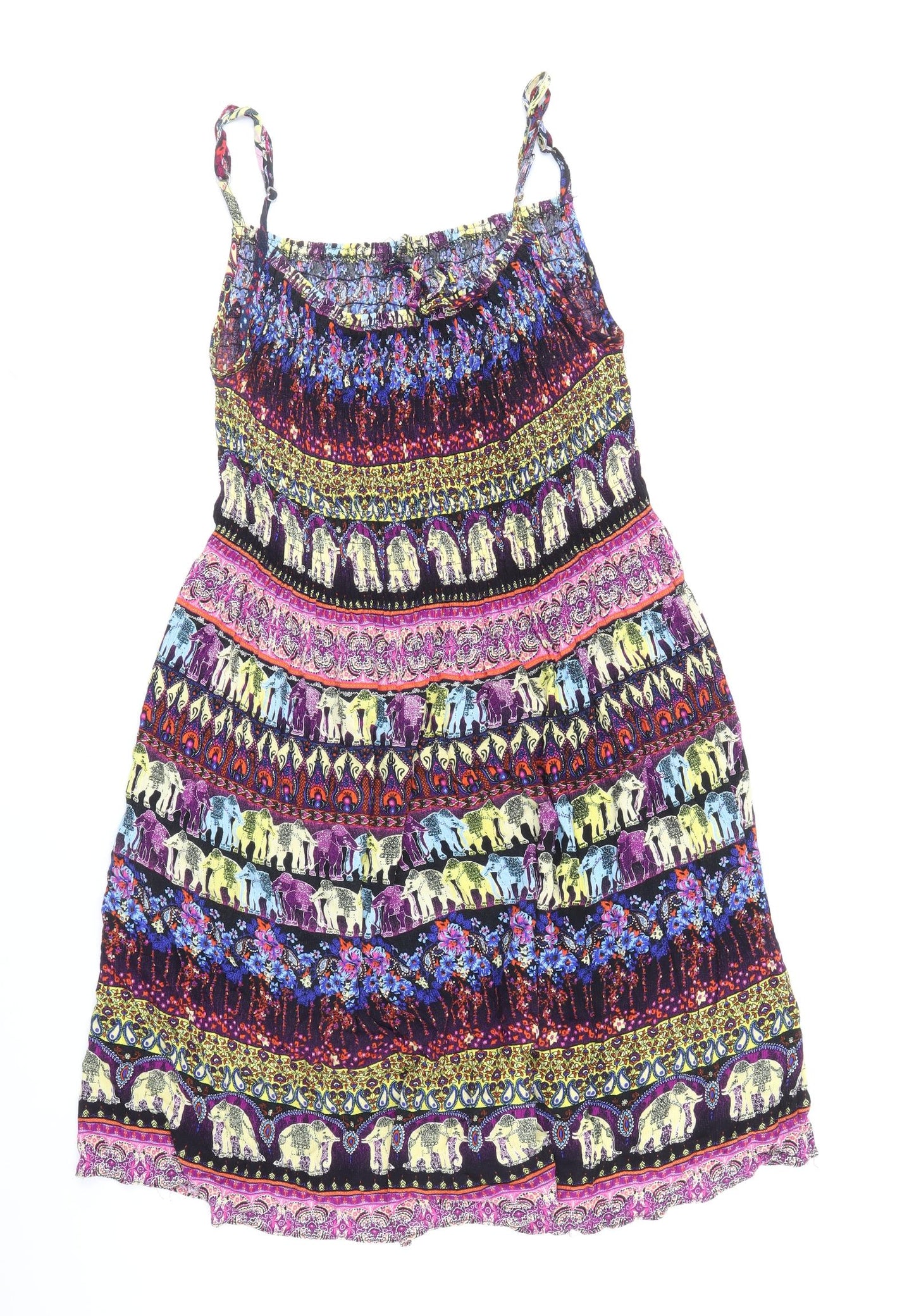Preworn Womens Multicoloured Geometric Viscose Slip Dress Size L Square Neck Pullover