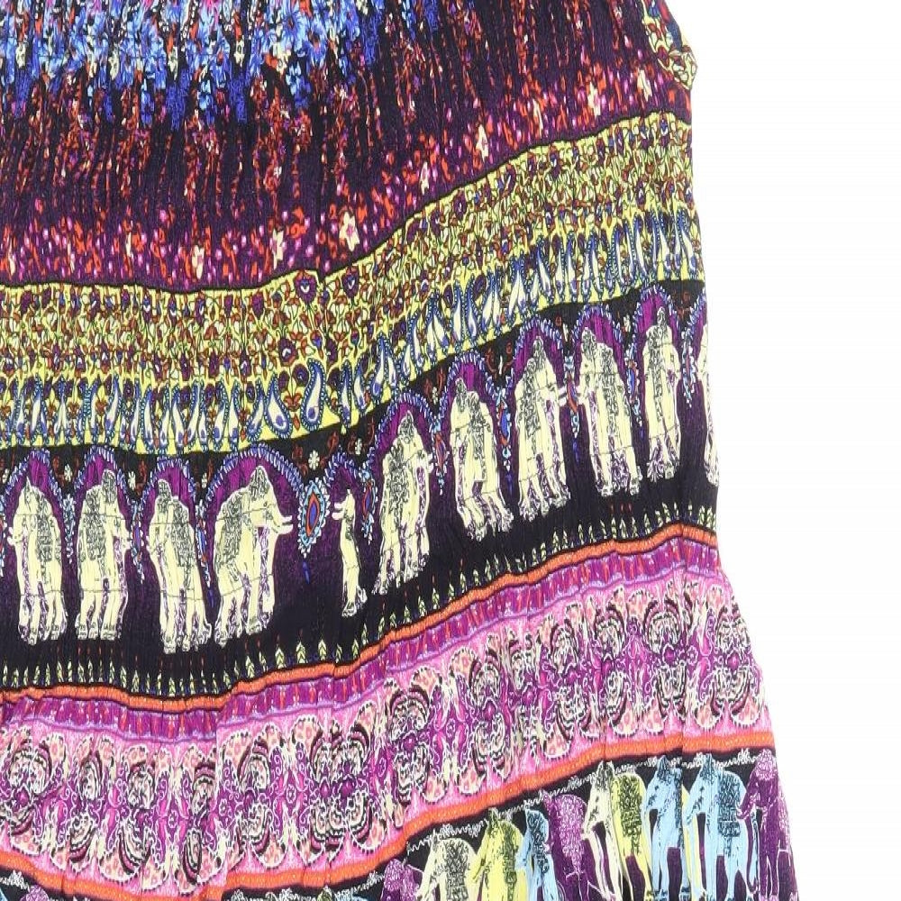 Preworn Womens Multicoloured Geometric Viscose Slip Dress Size L Square Neck Pullover