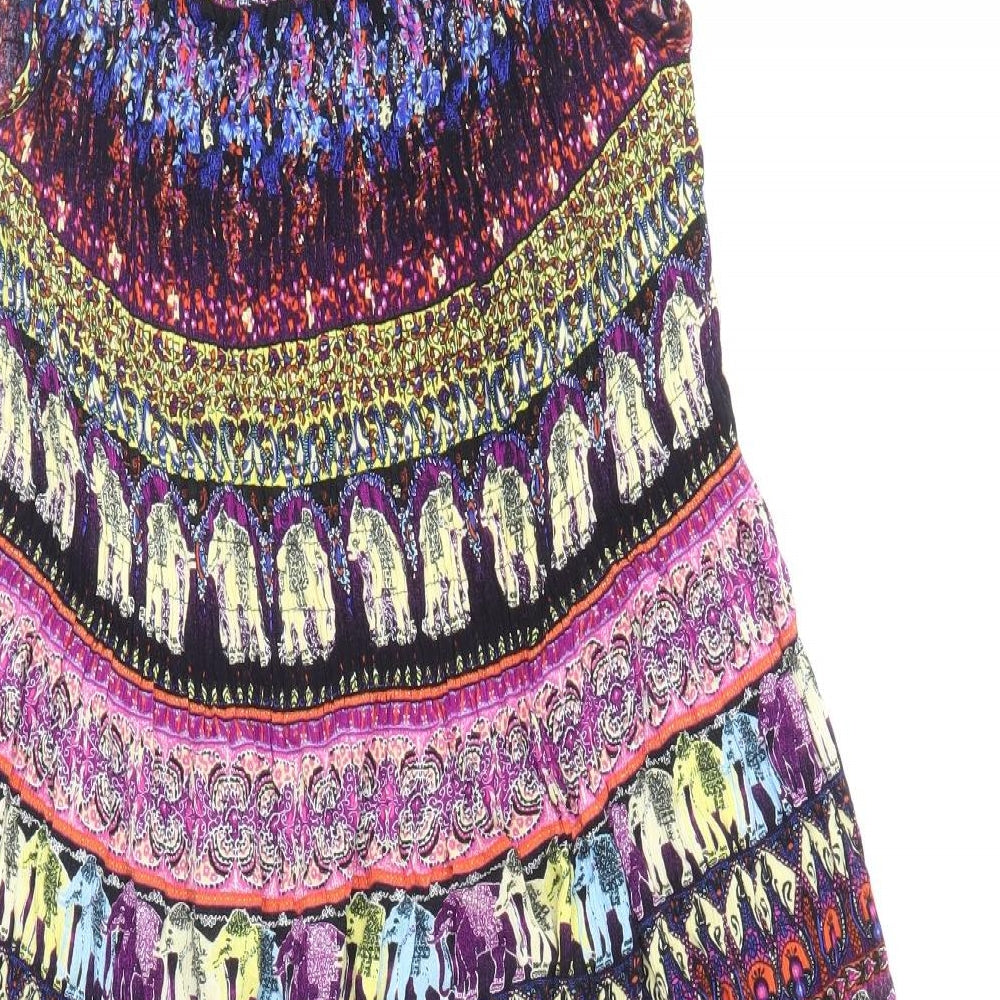 Preworn Womens Multicoloured Geometric Viscose Slip Dress Size L Square Neck Pullover