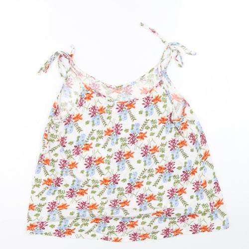 Papaya Womens White Floral Cotton Basic Tank Size 10 Round Neck