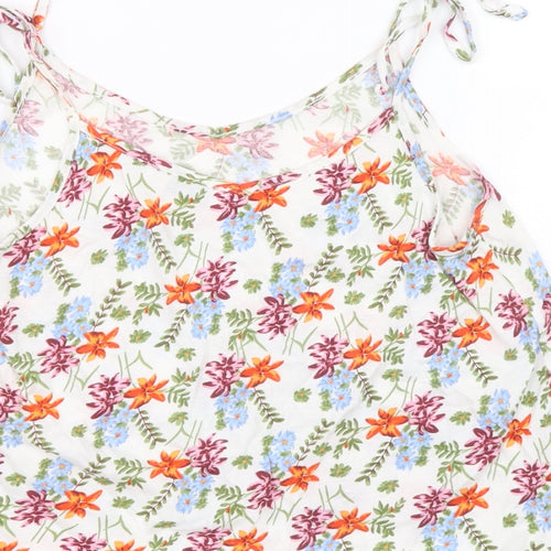 Papaya Womens White Floral Cotton Basic Tank Size 10 Round Neck