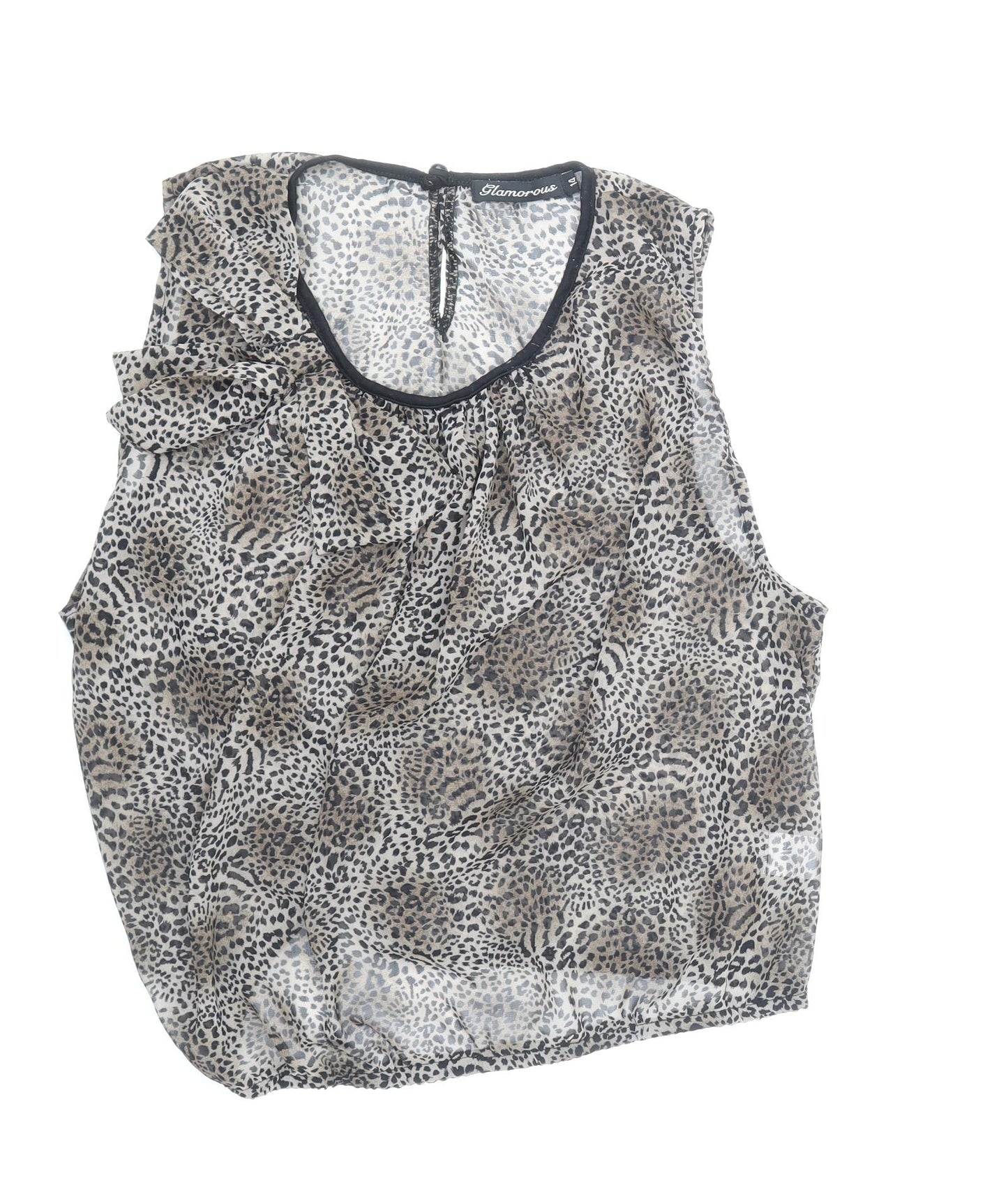 Glamourous Womens Brown Animal Print Polyester Basic Blouse Size 14 Scoop Neck - Leopard Print