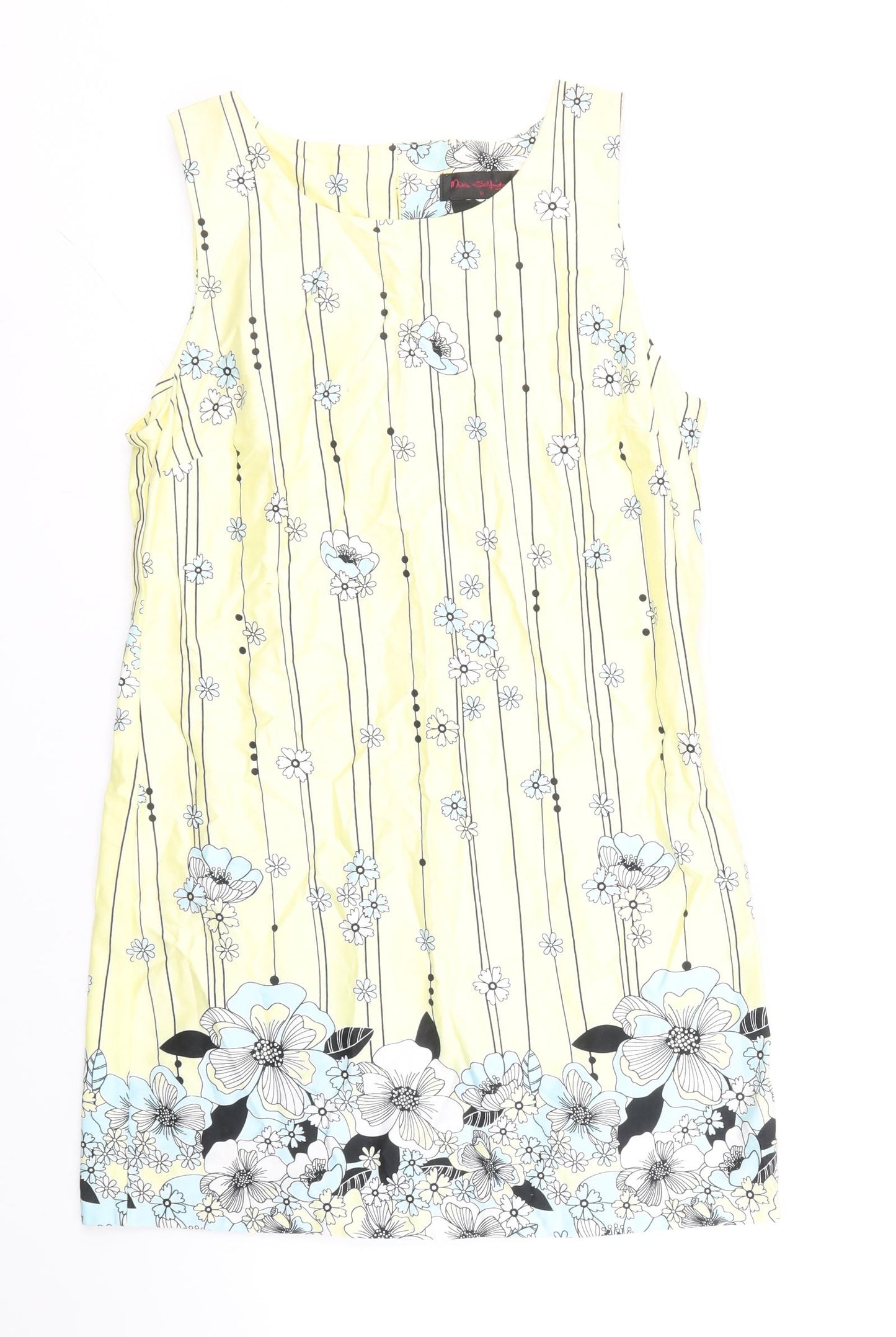 Miss Selfridge Womens Yellow Floral Cotton Shift Size 12 Boat Neck Zip