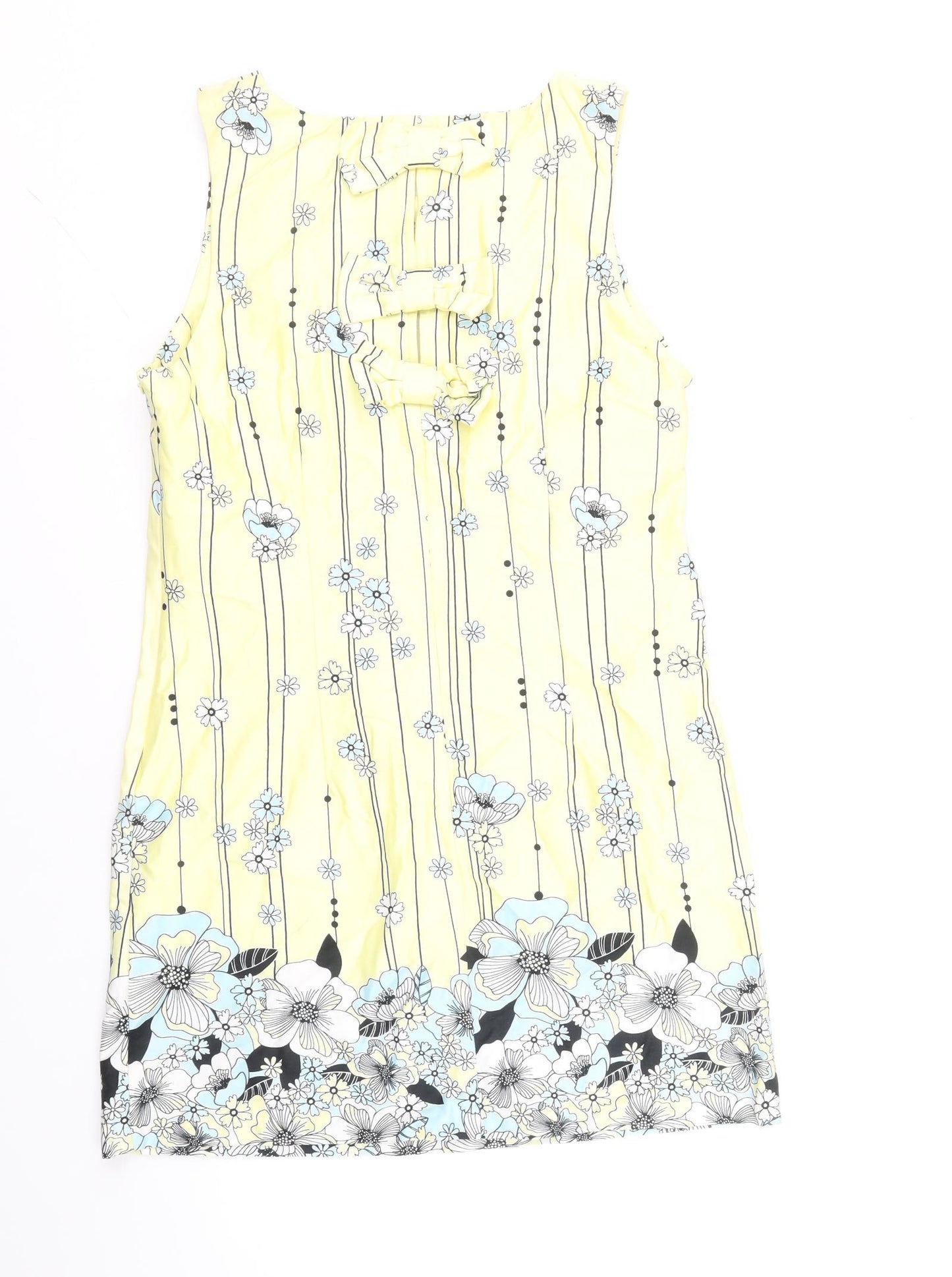 Miss Selfridge Womens Yellow Floral Cotton Shift Size 12 Boat Neck Zip