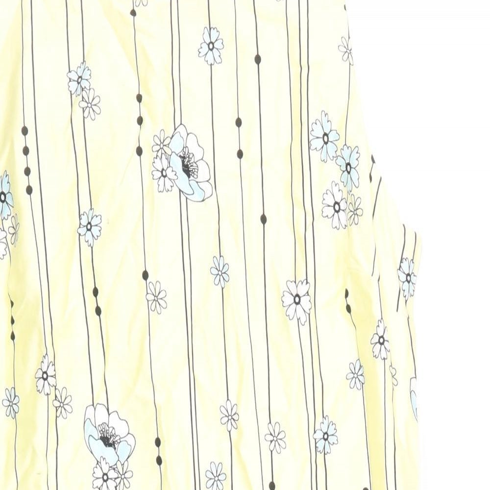 Miss Selfridge Womens Yellow Floral Cotton Shift Size 12 Boat Neck Zip