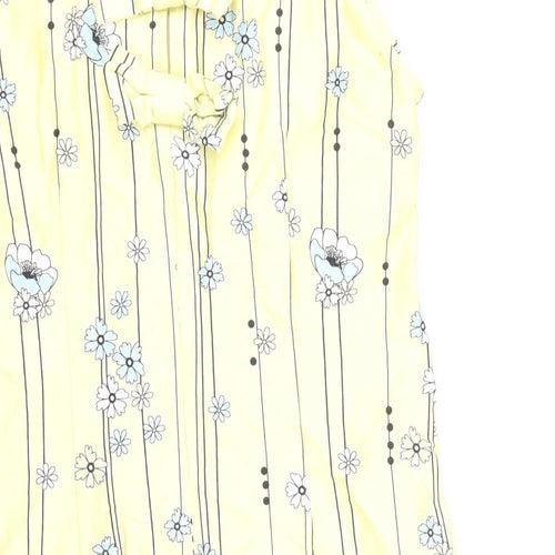 Miss Selfridge Womens Yellow Floral Cotton Shift Size 12 Boat Neck Zip