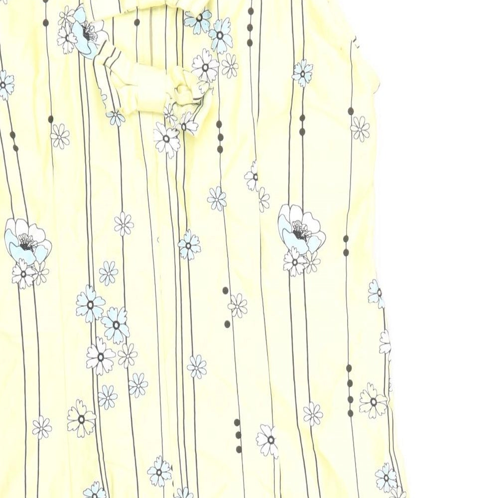 Miss Selfridge Womens Yellow Floral Cotton Shift Size 12 Boat Neck Zip