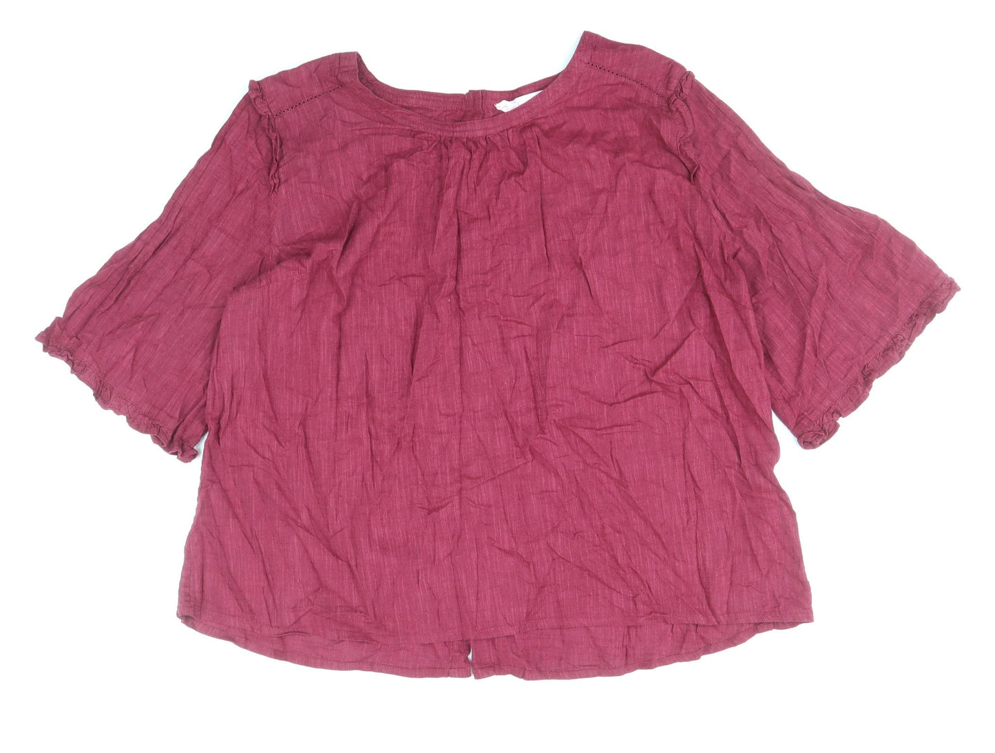Fat Face Womens Red Cotton Basic Blouse Size 18 Round Neck