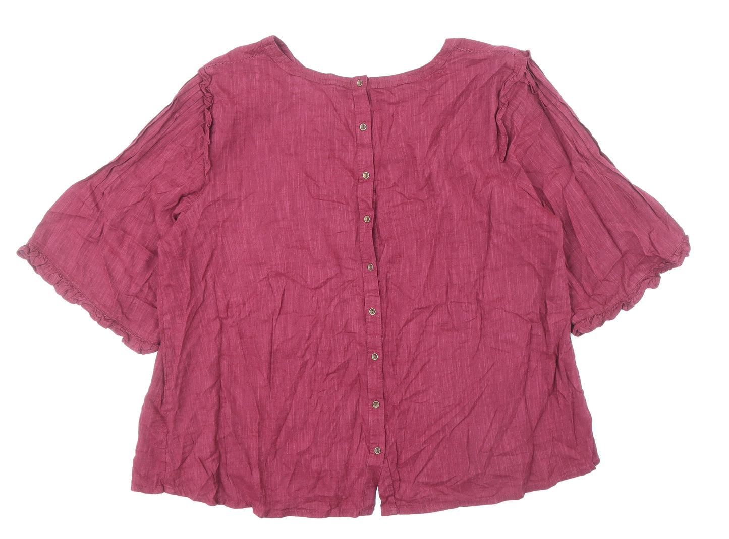 Fat Face Womens Red Cotton Basic Blouse Size 18 Round Neck